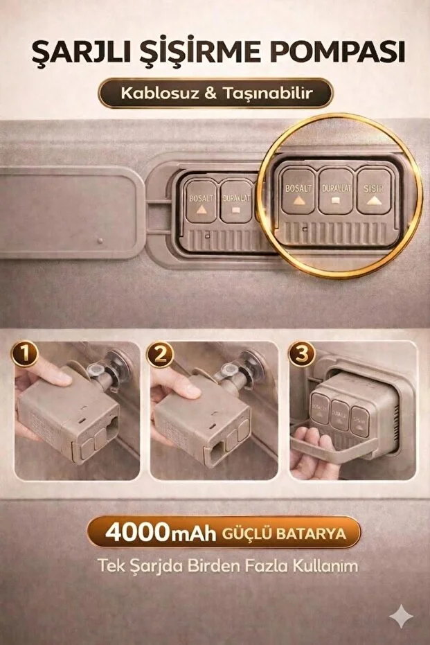 Kendi Kendine Şişen Şişme Kamp Koltuğu 4000mAh Şarjlı Su Tutmaz Premium 1000D Oxford Kumaş